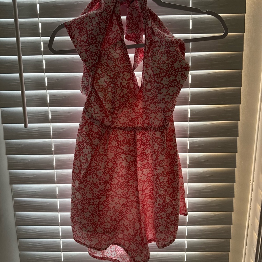 Pink Lily Red Halter Sundress for Wedding Guest
